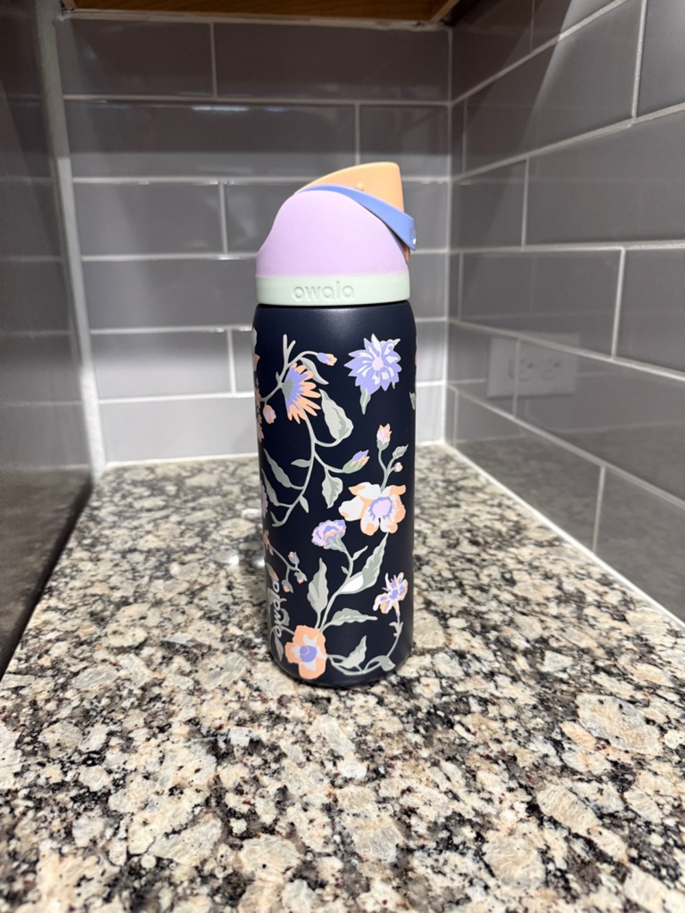 Owala Midnight Garden Floral Insulated Water Bottle - Black with Pastel Accent